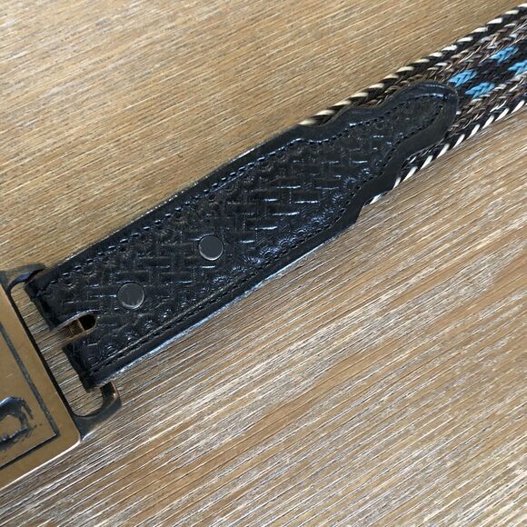 Vintage Tech Ether Guild 1975 Two Horses Mens 32 Metal Brass Buckle Braided Belt - Picture 3 of 12